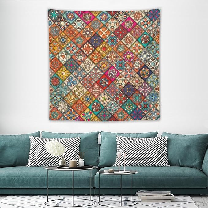 Kurtect Bohemian Tapestry,Vintage Style Colorful Geometric Stripe Abstract Pattern Tapestries for Party Beach Picnic Blankets Tablecloths Living Room Wall Deocr, 60x60 in