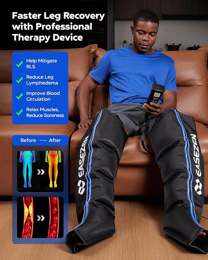 Leg Compression Massager for Circulation and Pain Relief, Leg Recovery Compression System for Fast Recovery of Foot, Calf and Thigh, Relieve Edema, Reduce Muscle Fatigue, Gifts for Women Men
