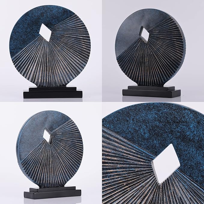 Blue home decor sculpture, unique round line statue, modern artist home decor, decorative panel statue for living room TV cabinet, coffee table, on the shelf, dining table center blue decoration