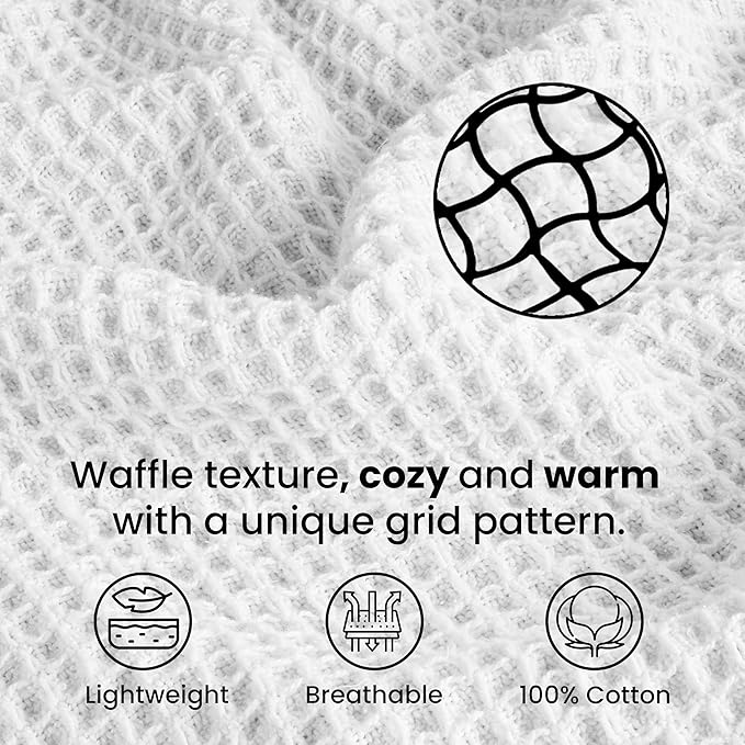 Tex Trend 100% Cotton Blankets King Size – Durable and Versatile Waffle Weave Blanket for Year Round Coziness – Warm &amp; Lightweight - White (90”x108”)