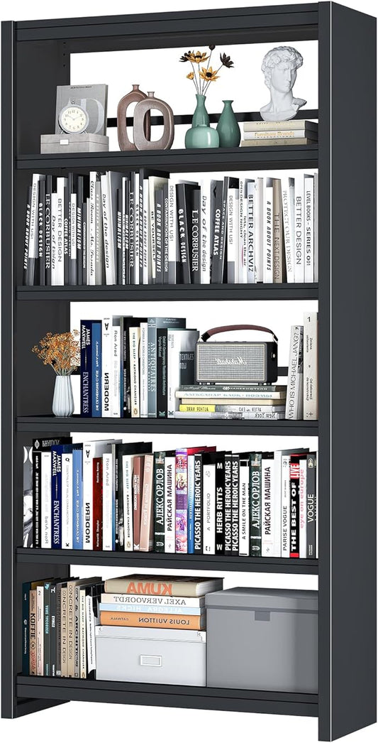 69" Metal Bookshelf,6 Tier Library Bookcase,Bedroom Bookshelves and Bookcases,Tall Book Case/Shelves for Living Room,Office,Black Large Bearing Book Shelf