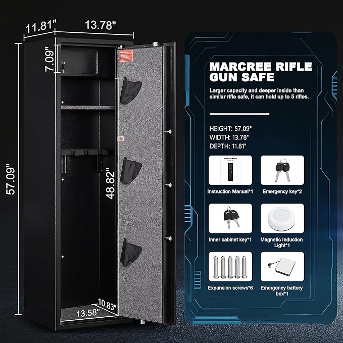 BONANO 4-6 Fingerprint Gun Safe, Long Gun Safes for Home Rifles and Pistols, Gun Cabinets for Rifles and Shotguns, Quick Access Dual Alarm Rifles Safe, Biometric Gun Safe, Stack On Gun Cabinet