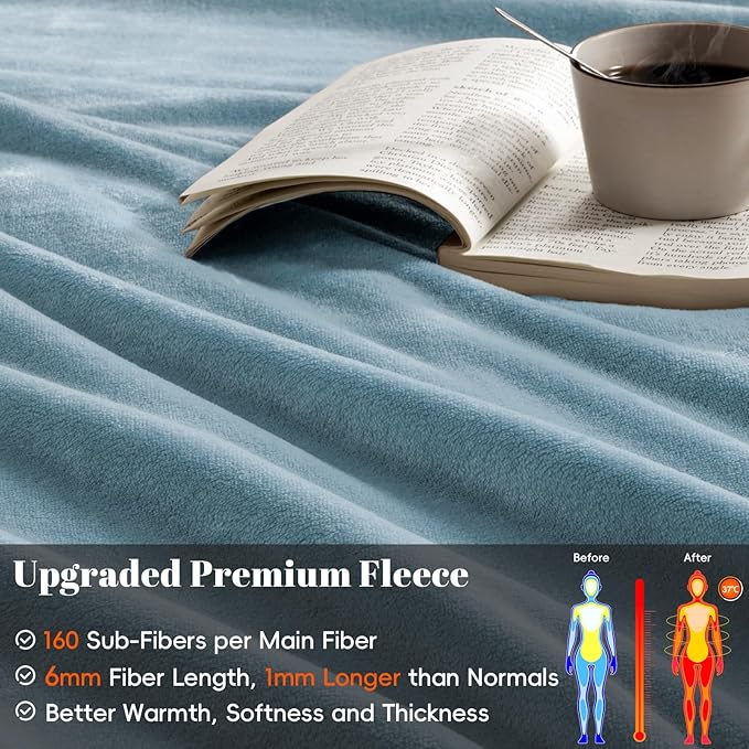 PHF Ultra Soft Fleece Blanket King Size, No Shed No Pilling Luxury Plush Cozy 300GSM Lightweight Blanket for Bed, Couch, Chair, Sofa Suitable for All Season, 108" x 90", Dusty Blue