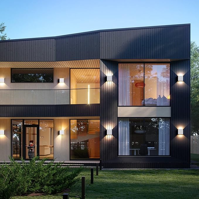 12W 2Pack Outdoor Wall Lights Exterior/Interior,LED White Outdoor Wall Sconces Light Fixtures Modern,IP65 Waterproof Square Aluminum Wall Lamps, Up and Down Lights 6500K Cold Lights