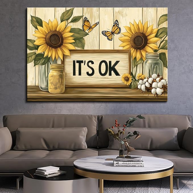 superbpag Vintage Kitchen Canvas Wall Art Yellow Sunflower Painting Picture Wall Decor for Kitchen Dining Room, Ready to Hang - 1.5 Inch Thickness