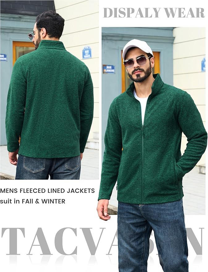 TACVASEN Men's Fleece Jackets Full Zip Lightweight Jacket Casual Soft Warm Coats with Pockets