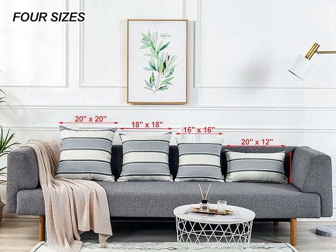 AmHoo Pack of 2 Farmhouse Linen Throw Pillow Cover Cushion Stripe Decoration Buffalo Retro Pillowcase with Hidden Zipper for Sofa Bedroom Car 18 x 18 Inch Light Gray Gray