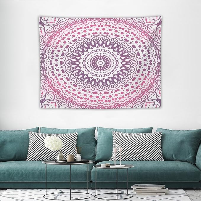 Kurtect Bohemian Tapestry,Colorful Pink Flower Abstract Geometric Pattern Boho Pattern Tapestries for Party Beach Picnic Blankets Tablecloths Living Room Wall Deocr, 30x40 in