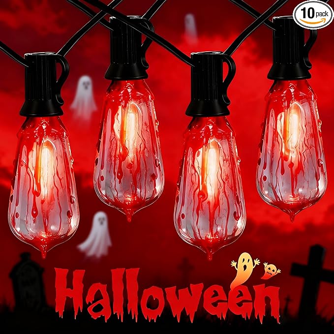 Abeja Flicker Flame String Lights - 10Ft Outdoor Decorations with 10 Flicker Flame Bulbs, Hanging Lights for Patio and Party, Black Wire