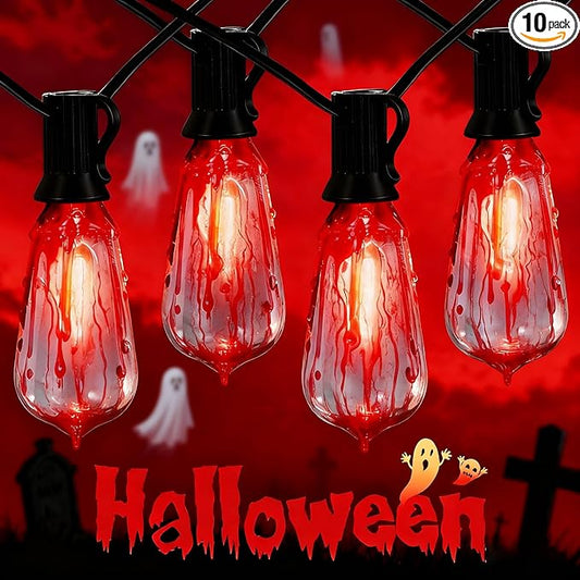 Abeja Flicker Flame String Lights - 10Ft Outdoor Decorations with 10 Flicker Flame Bulbs, Hanging Lights for Patio and Party, Black Wire