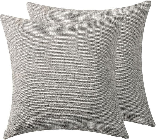 Throw Couch Pillow with Insert 18x18 Inches Set of 2 Square, Cute Modern Home Fall Decor for Living Room Sofa Bed Cushion Accent Case, Anthropologie Style Home Decor (Pearl Gray #P2-09)