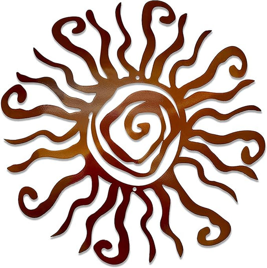 Riverside Designs Wacky Sun Metal Wall Art Indoor/Outdoor Decor - 24" Copper Rust Proof Wall Sculpture - Made in USA - Ideal for Bedroom, Garden, Home, Patio and Farmhouse