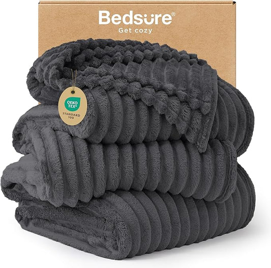 Bedsure GentleSoft Large Fleece Blanket for Bed - Cozy Soft Throw Blankets for Women, Cute Large Throws for Girls, Gray, 120x120 Inches
