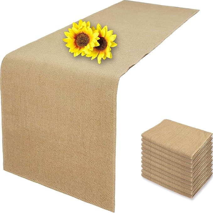 10 Pack 12 x 36 Inch Natural Burlap Table Runners,Rustic Jute Table Runner and Placemats Bulk for Western Wedding Table Decorations,Farmhouse Style Party,Holiday,Kitchen Table Decor