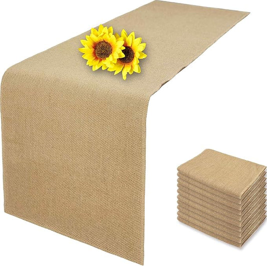 10 Pack 12 x 36 Inch Natural Burlap Table Runners,Rustic Jute Table Runner and Placemats Bulk for Western Wedding Table Decorations,Farmhouse Style Party,Holiday,Kitchen Table Decor