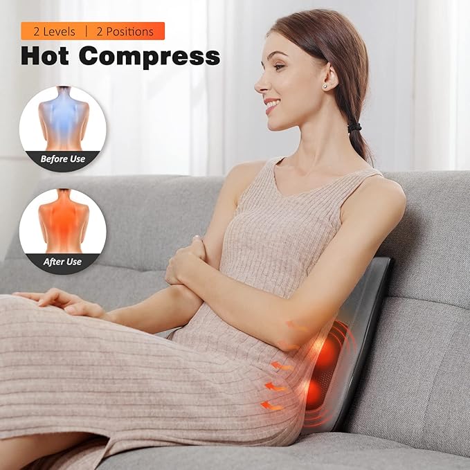 Back Massager with Heat, Massagers for Neck and Back, 3D Deep Tissue Kneading Massage Pillow for Neck, Shoulder, Leg Pain Relief, Gifts for Men Women Mom Dad, Relax at Home Office and Car - Dark Gray