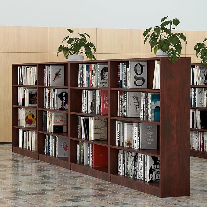 Farini 4 Shelf boockase Display Bookcase Freestanding Wooden Bookshelfs for Home Office Living Room,48 Inch Height，Cherry