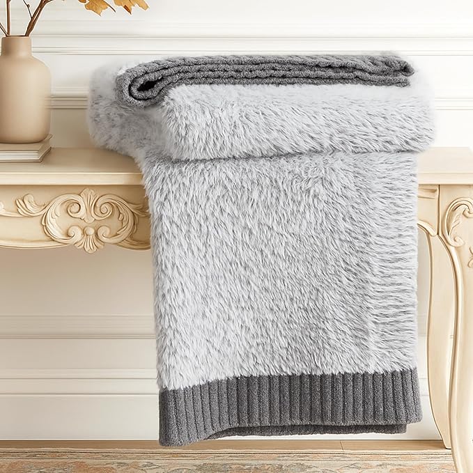 Amélie Home Knit Throw Blanket for Couch, Super Soft Cozy Fuzzy Plush Throws for Sofa Bed Living Room, 60" x 80", Heather Grey