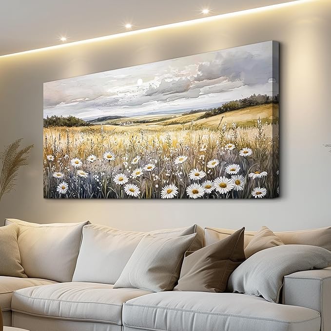 ZUITINGHUA Canvas Wall Art For Living Room Large Wall Decor For Office Bedroom Decoration White Flower Landscape Picture Grassland Painting Artwork Room Wall Mural Aesthetic Home Decor 30x60 In