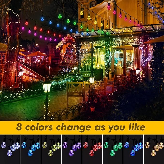 Auroraworld 200FT Solar RGB Outdoor String Lights, Dimmable Waterproof LED Patio Lights with Remote, Shatterproof Edison Bulbs for Cafe Garden Party Decor