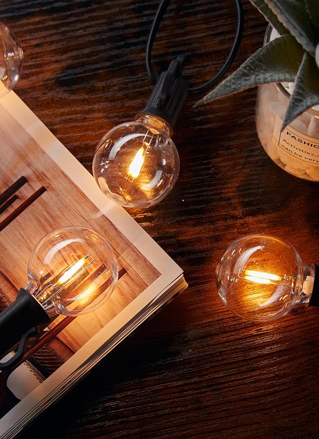 Brightown 30FT LED Outdoor String Lights, Plug-in Waterproof Patio Lights with 25 Shatterproof Bulbs, Warm White Outdoor Hanging Light Decor for Backyard Deck Garden Bistro Porch Party