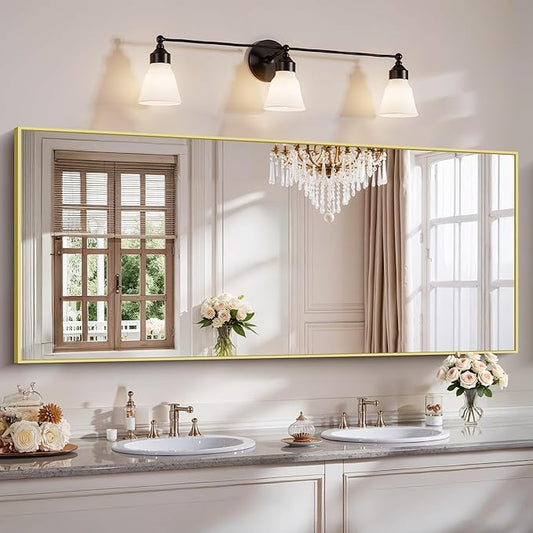 YIROMAN Bathroom Mirror 72"x30", Large Brushed Gold Bathroom Mirror for Over Sink with Aluminum Frame, Rectangular Vanity Mirror with Right Angle, Wall Mirror Hangs Horizontal or Vertical