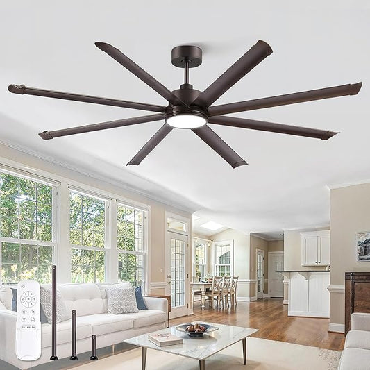 ZMISHIBO 84 Inch Ceiling Fans with Lights, Indoor/Outdoor Industrial Ceiling Fan with 8 Aluminum Reversible Blades, Quiet DC Motor, 3CCT&6-Speed Remote Control, Damp Rated for Living Room/Garage/Porch