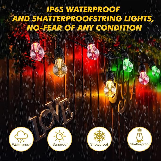 Auroraworld 96FT Commercial RGB Outdoor String Lights, Dimmable Waterproof LED Patio Lights with Remote, 30 Shatterproof Edison Bulbs for Cafe Yard Garden Party Decor