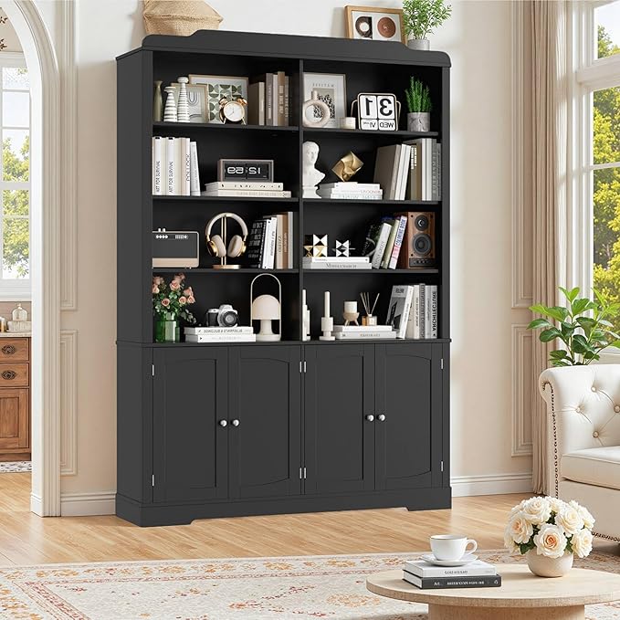 73.1" Tall Bookcase and Bookshelf, Wide Bookshelf with Doors and Adjustable Shelves, 6 Tier Large Bookshelfs with Storage, Tall Storage Cabinet for Living Room, Home Office, Black