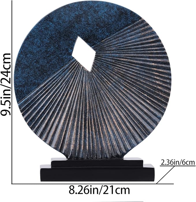 Blue home decor sculpture, unique round line statue, modern artist home decor, decorative panel statue for living room TV cabinet, coffee table, on the shelf, dining table center blue decoration