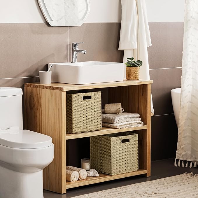 UBBCARE 2 Pack Wicker Basket,11L×11H×10.5W inch Woven Paper Rope Storage Baskets for Shelves, Foldable Cube Storage bin with Handle, Storage Basket for Organizing &amp; Decor, Natural