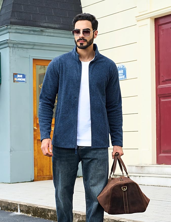 TACVASEN Men's Fleece Jackets Full Zip Lightweight Jacket Casual Soft Warm Coats with Pockets