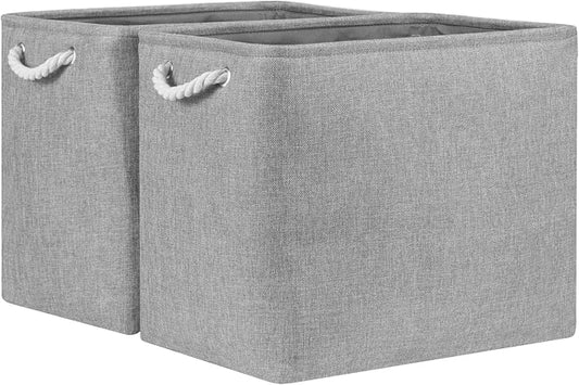 Bidtakay Collapsible Storage Bins for Clothes Large Gray Storage Baskets with Cotton Handles 17x12x15 In Set of 2 Fabric Cubby Storage Bins Livingroom Home Decorative Storage Organizer for Blankets