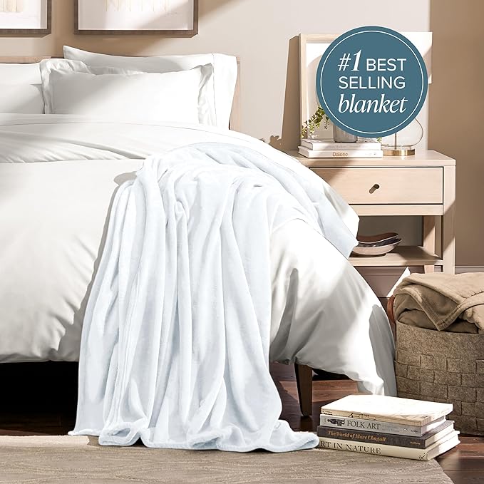 Bare Home Fleece Blanket - Throw/Travel - Ultra-Soft Lightweight for Bed, Sofa, and Couch - Luxury Microplush - Cozy Warm Blanket (Throw/Travel, White)