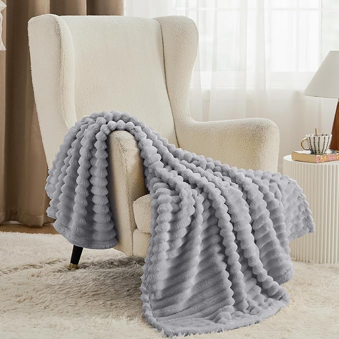 Bedsure GentleSoft Twin Blanket for Couch - Cozy Soft Blankets for Women, Cute Small Fleece Throws for Girls, Light Gray, 60x80 Inches