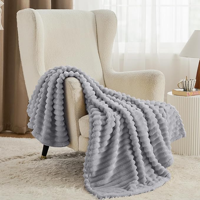 Bedsure GentleSoft Gray Throw Blanket for Couch - Cozy Soft Blankets for Women, Cute Small Fleece Throws for Girls, Light Gray, 50x60 Inches