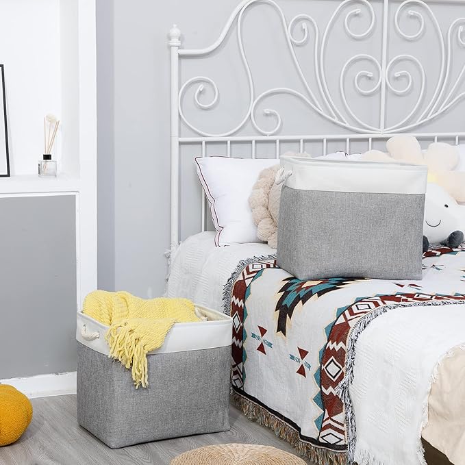 Bidtakay Large Storage Bins for Clothes Fabric Deep Baskets for Organizing Set of 2 Gray Fabric Pantry Storage Bins for Hallway Living Room Blankets 17x12x15 in Extra Large Shelf Tote Baskets