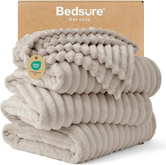 Bedsure GentleSoft Large Fleece Blanket for Bed - Cozy Soft Throw Blankets for Women, Cute Large Throws for Girls, Linen, 120x120 Inches