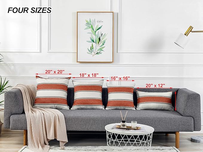 AmHoo Pack of 2 Farmhouse Linen Throw Pillow Cover Cushion Stripe Decoration Buffalo Retro Pillowcase with Hidden Zipper for Sofa Bedroom Car 18 x 18 Inch Burnt Orange