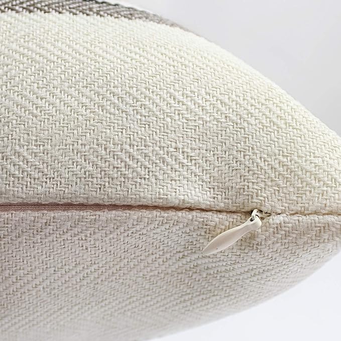 AmHoo Pack of 2 Farmhouse Linen Throw Pillow Cover Cushion Stripe Decoration Buffalo Retro Pillowcase with Hidden Zipper for Sofa Bedroom Car 12 x 20 Inch Blue