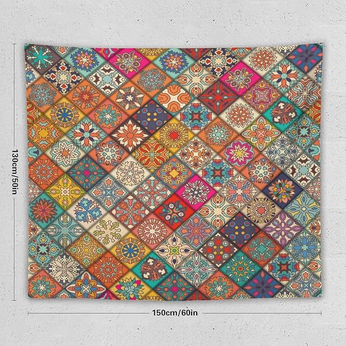 Kurtect Bohemian Tapestry,Vintage Style Colorful Geometric Stripe Abstract Pattern Tapestries for Party Beach Picnic Blankets Tablecloths Living Room Wall Deocr, 50x60 in
