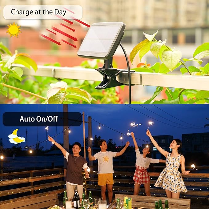 Solar String Lights Remote Control, 100FT Dimmable Outdoor String Lights, 32 Shatterproof Solar Patio Lights, Ambience On Your Garden Backyard