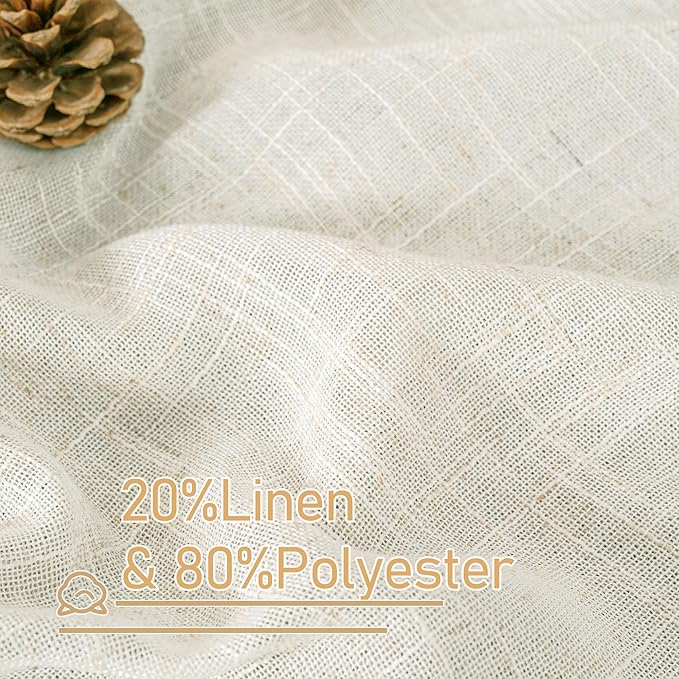 LAMIT Cream Linen Semi Sheer Curtains 45 Inch for Windows, Light Filtering Neutral Bedroom Curtains Farmhouse Boho Back Tab and Rod Pocket Decor Panels, 2 Panels, 52 x 45 Inch