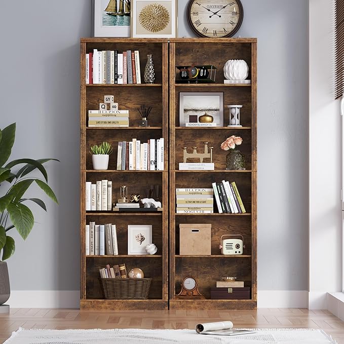 75" Tall Bookshelf, 6-Tier Floor Standing Bookcase with Adjustable Shelves, 24" Wide Open Storage Shelf, Modern Display Organizer for Home Office, Living Room, Bedroom, Study