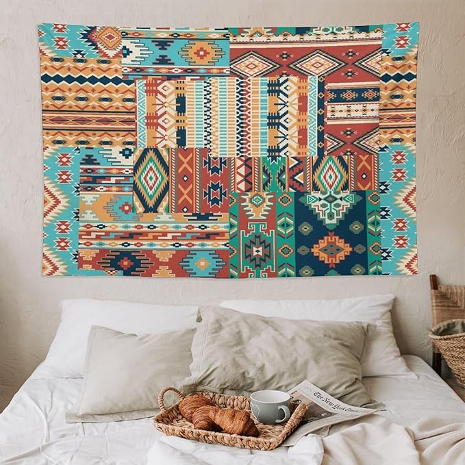Kurtect Aztec Tapestry,Southwestern Tribal Native American Vintage Abstract Pattern Tapestries for Party Beach Picnic Blankets Tablecloths Living Room Wall Deocr, 60x90 in