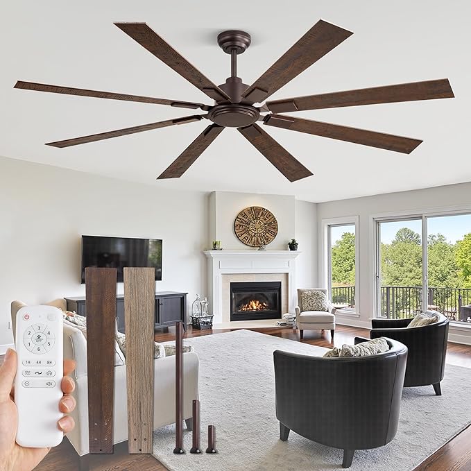 ZMISHIBO 72 Inch Ceiling Fan No Light with Remote Control, 8 Blades Quiet DC Reversible Motor, 6-Speed, Timer, Oil Rubbed Bronze Finish, Indoor Outdoor Ceiling Fans for Patios, Living Room, Garage