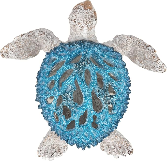 VVGIFTS Ocean Decor Sea Turtle Coral Reef Home Office Decor Sculpture Beach Coastal Tabletop Shelf Collection (Blue)