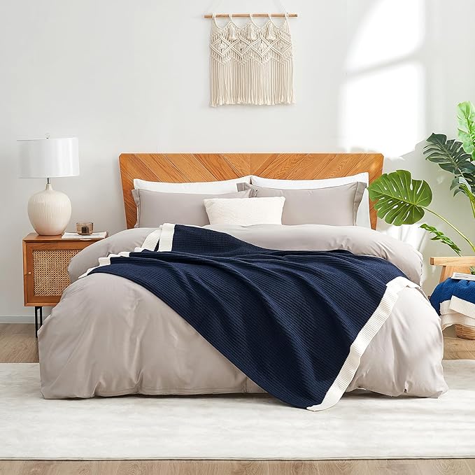 Amélie Home Waffle Throw Blanket for Couch, Soft Cozy Chenille Knit Blanket Warm Decorative Throw for Sofa, 50"x60", Navy Blue