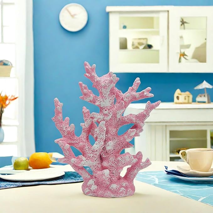 Beach Coastal Decor Coral Reef Home Decor Coral Statue Sculpture Home,Desk,Bathroom,Desktop Shelf Statue,Marine Themed Gifts (Pink Coral)