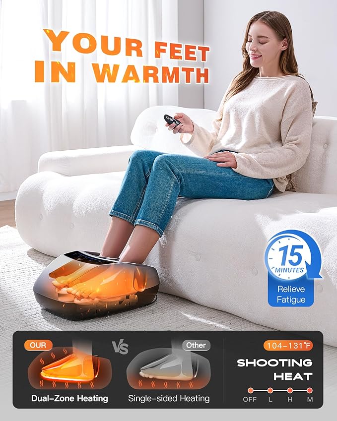 KINGJOY Foot Massager with Heat for Neuropathy, [2025 Upgraded], Deep Kneading Shiatsu Foot Massager for Plantar Fasciitis, Fits Up to Men Size 14, Gifts for Women Mom Men Dad Seniors